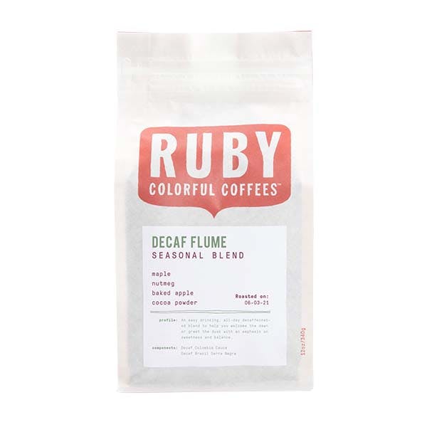 Ruby, Decaf Flume Seasonal Blend coffee bag