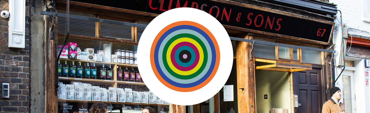 Climpson & Sons logo and bag, grinding and coffee machines, milk bottle and jugs.