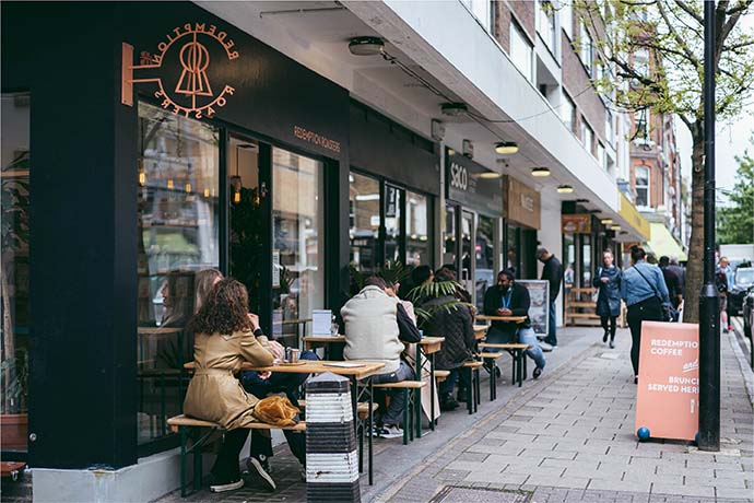 An outside picture of a Redemption roastery. 