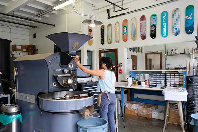 Dune staff monitoring their roasting process.